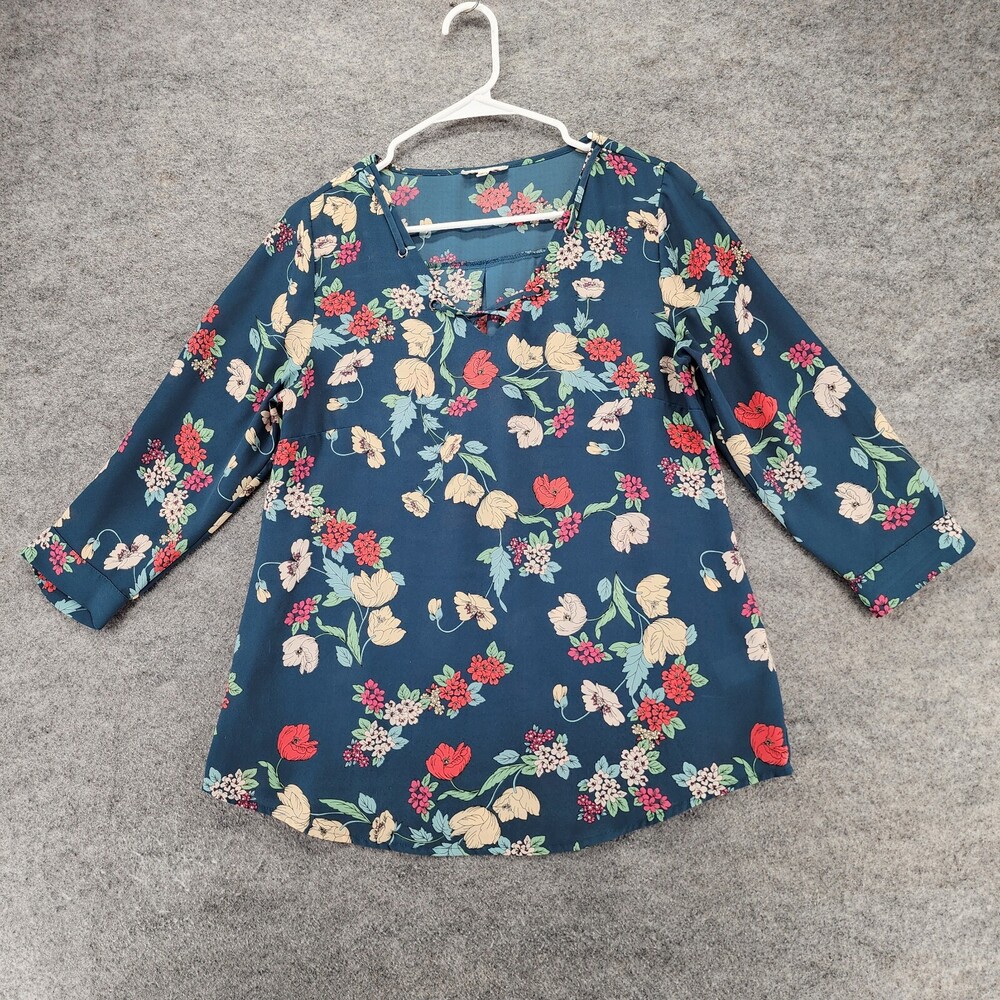 Maurices Shirt Womens Small 3/4 Sleeve Blue Floral
